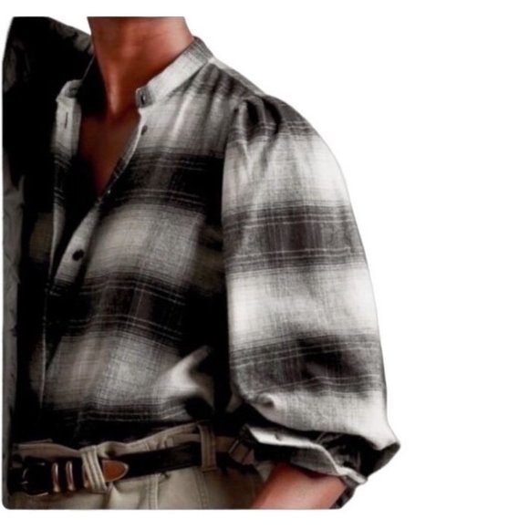 Banana Republic Tops - Banana Republic Plaid Flannel Shirt Blouse Long Sleeves Black White S